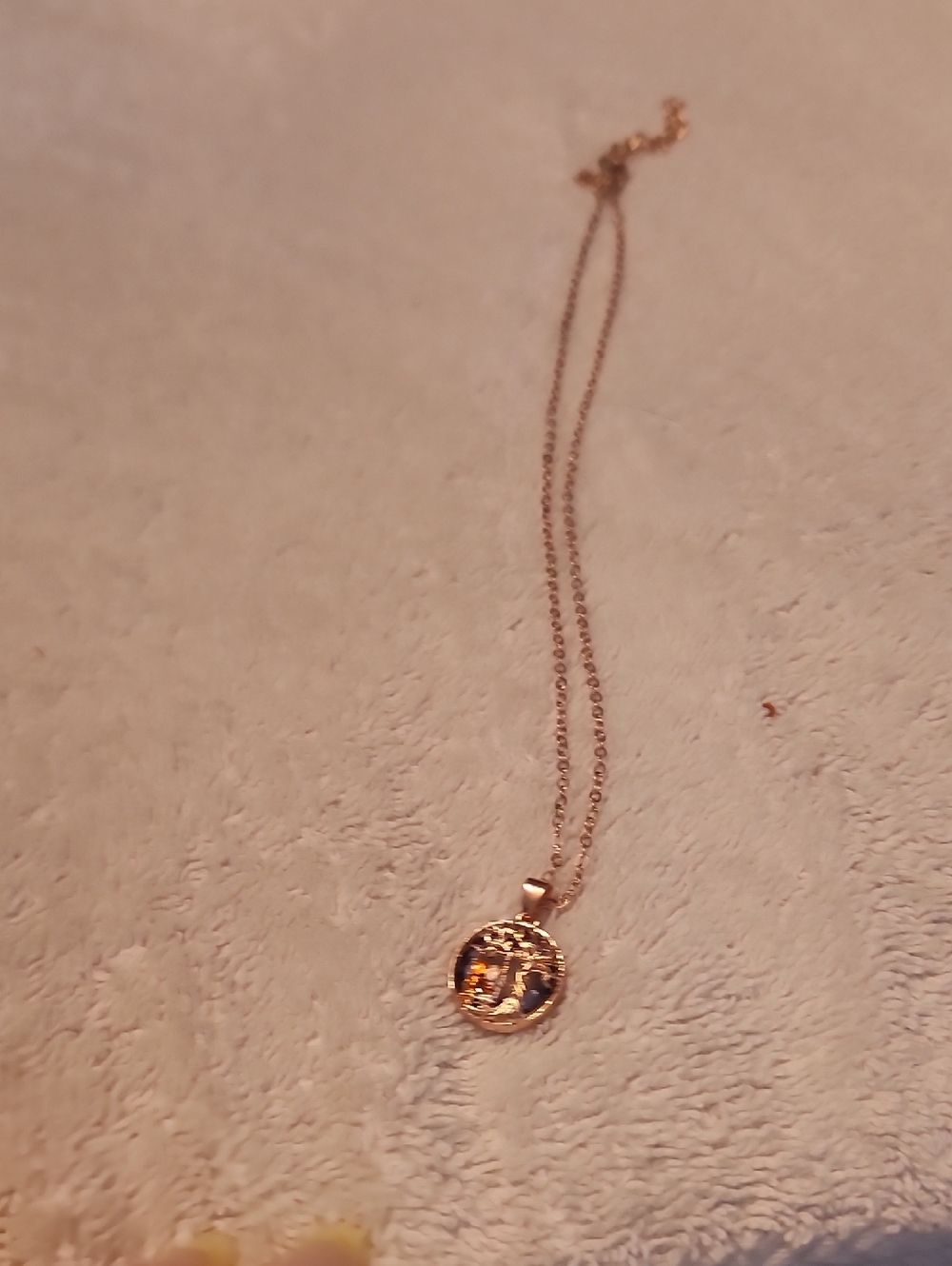 Vintage Gold-Tone Round Pendant Necklace with Amber Accent